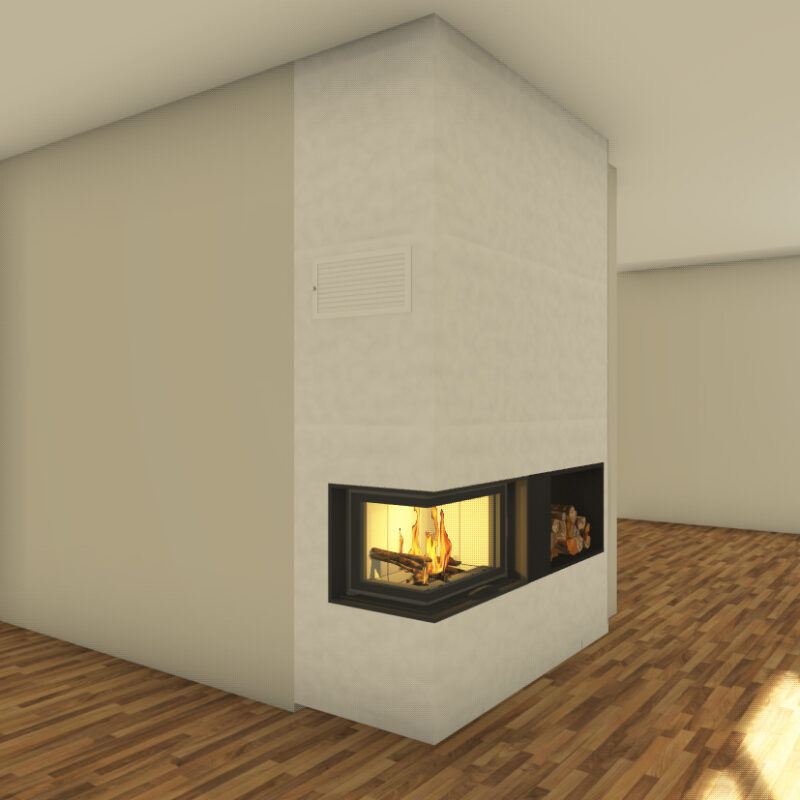 Eckkamin, Pforzheim, Kaminbausatz 63/40/42, 8 kw, mit Holzfach