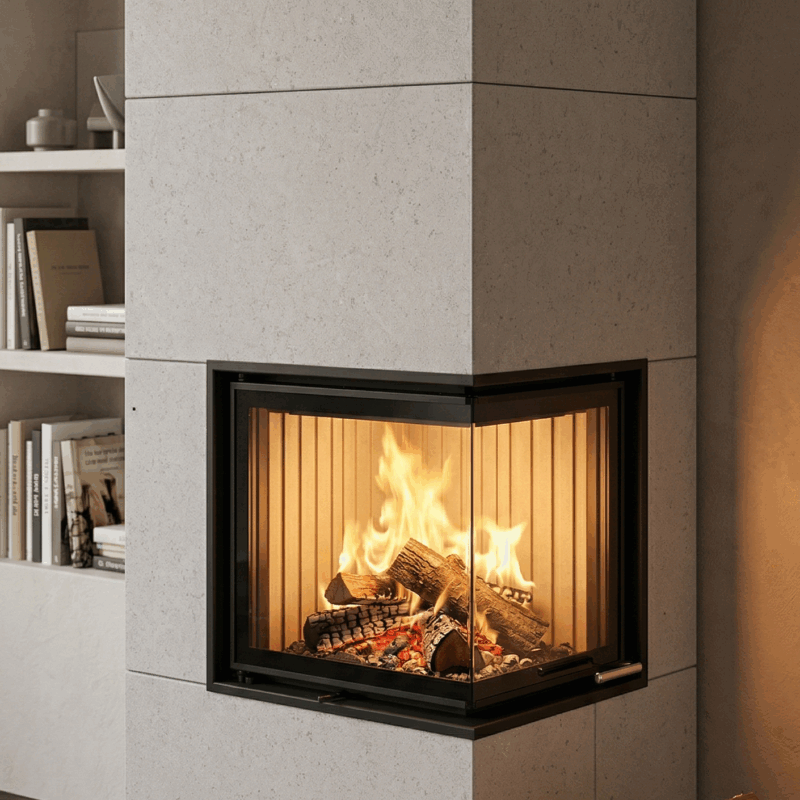 Brunner Eckkamin, BSK Eck 42-42-42 DT mit Speicheraufsatz Guss/ Schamotte - Bausatz