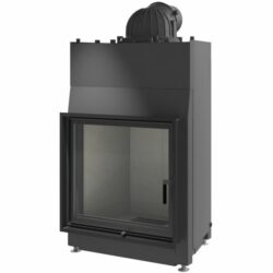 Kamineinsatz wasserführend Primo F 7363 w,Energielabel,Frontansicht/Maße,Seitenansicht/Maße,Draufsicht/Maße mit Anschlüssen