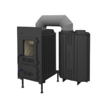 Schmid SD 9 E Austausch-Set Kachelofen -Komplettset: Heizeinsatz, Guss-Nachheizkasten, Doppelbogen und Traglager - Frontplatte: 480 x 825 mm