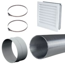 CB-tec Zuluftset ø 150mm - Set: Außenluftgitter 23x23, Aluflexrohr, Steckerbinder, Rohrschellen, Außenluft