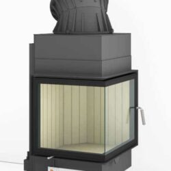 Drehtür mit Warmlufthaube Guß,Kamineinsatz Brunner Eckkamin 51/52/52