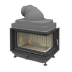 Brunner Kachelofeneinsatz HKD 11 Eckfenster - front/links, Blendrahmen schwarz, MAS Modulaufsatzspeicher 440 mm mit Gusshaube 180 mm
