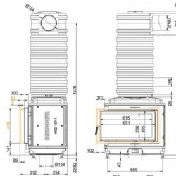 Ausführung  front/rechts,Kachelofeneinsatz HKD 11 mit NAchheizzug nebenstehend